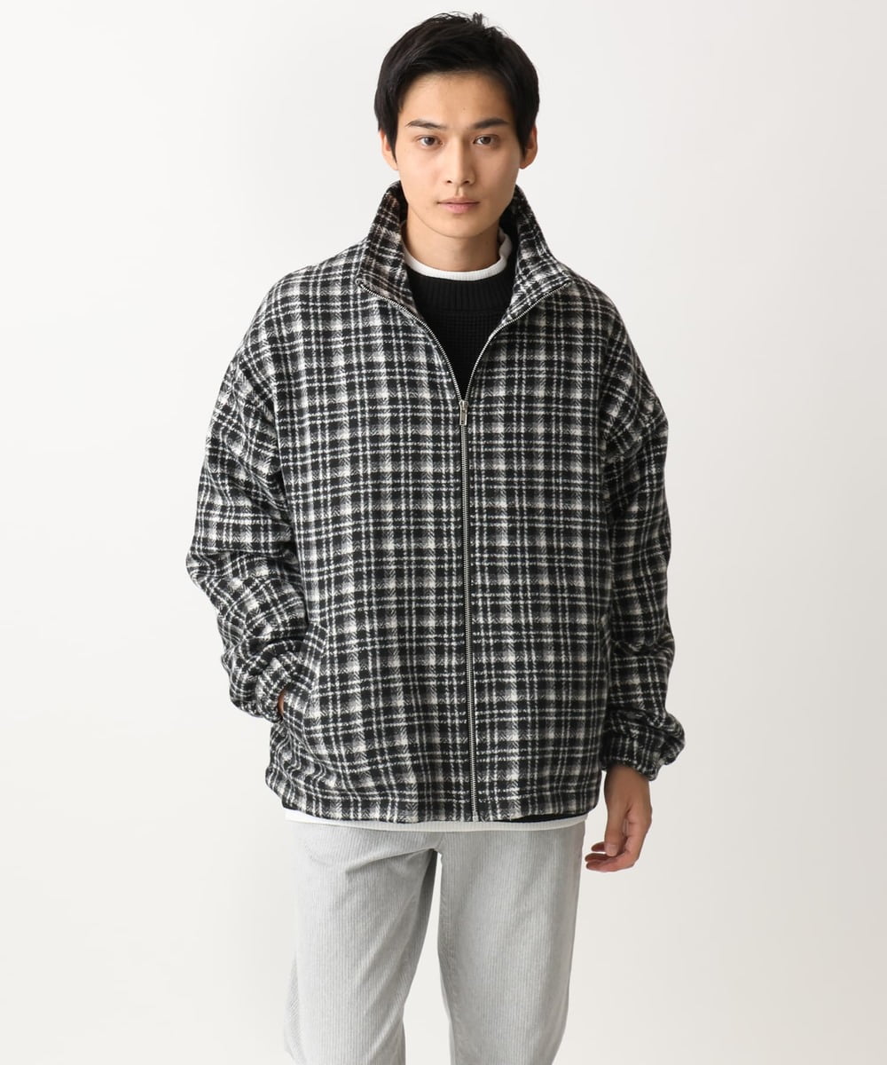 MKJAC87150 MK MICHEL KLEIN HOMME(MKミッシェルクランオム) 【限定展開】ジップアップチェックジャケット/ジャージメルトン ゴールド