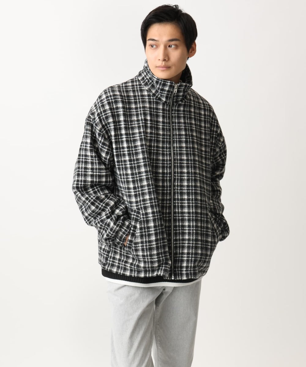 MKJAC87150 MK MICHEL KLEIN HOMME(MKミッシェルクランオム) 【限定展開】ジップアップチェックジャケット/ジャージメルトン ゴールド