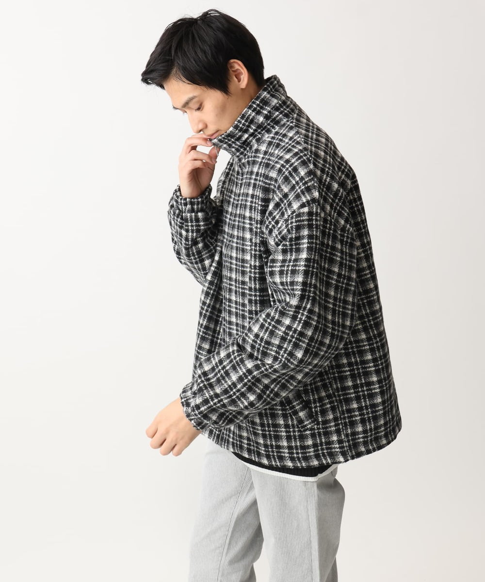 MKJAC87150 MK MICHEL KLEIN HOMME(MKミッシェルクランオム) 【限定展開】ジップアップチェックジャケット/ジャージメルトン ゴールド