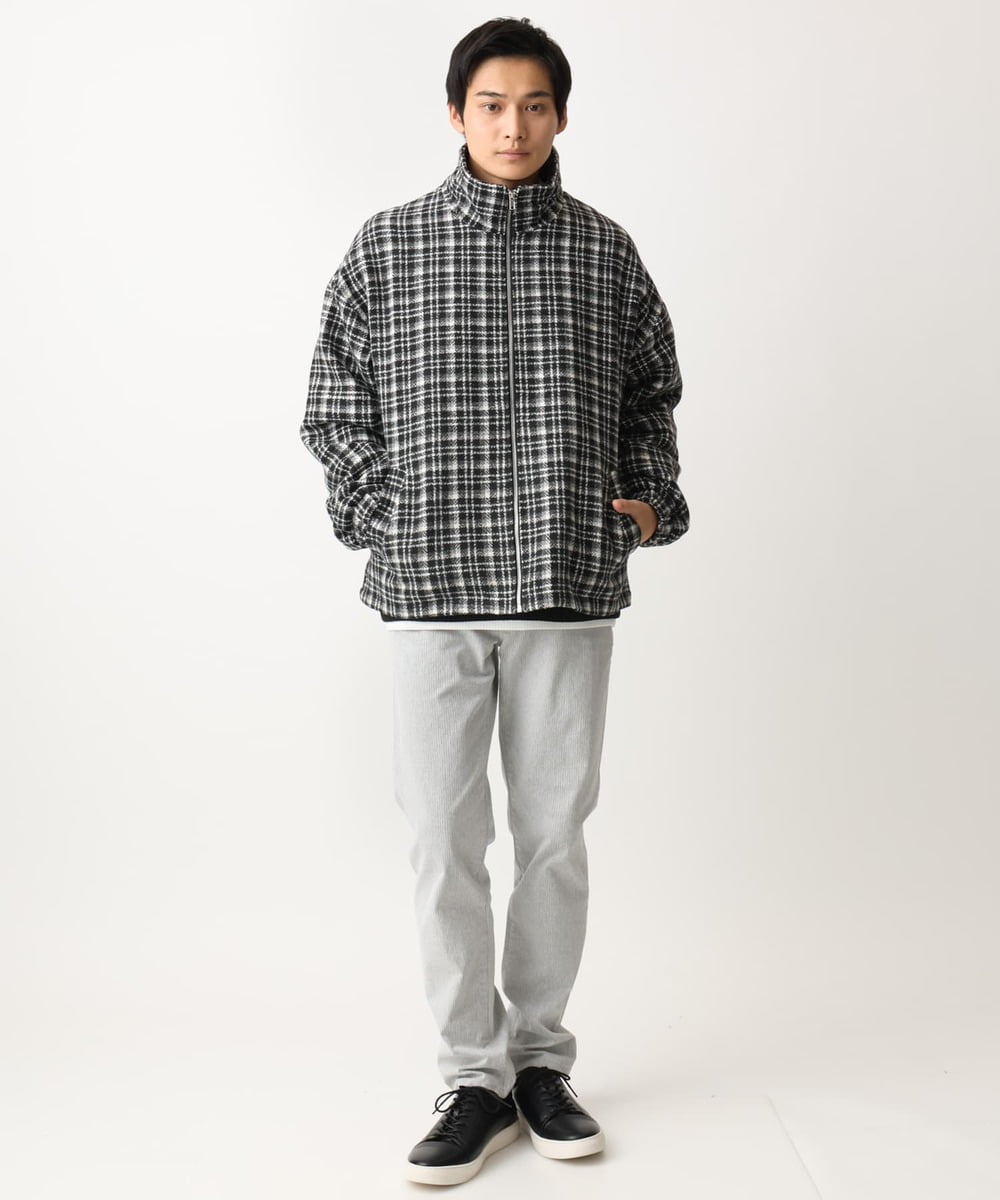 MKJAC87150 MK MICHEL KLEIN HOMME(MKミッシェルクランオム) 【限定展開】ジップアップチェックジャケット/ジャージメルトン ゴールド