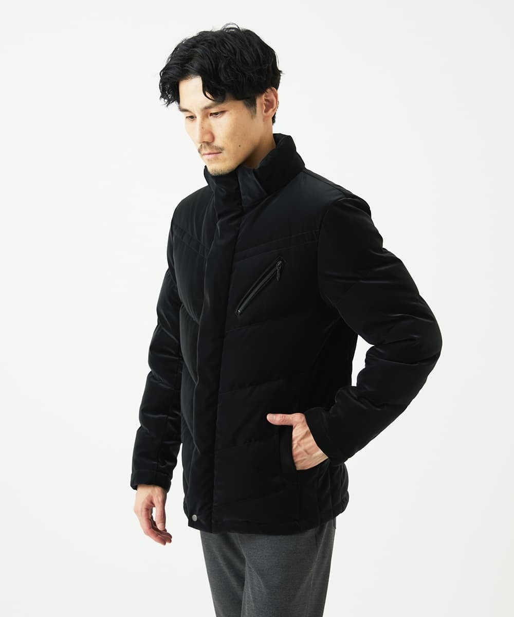 MKJAD22450 MK MICHEL KLEIN HOMME(MKミッシェルクランオム) 【フード着脱可能】TECベロアストレッチ ダウンブルゾン ブラック
