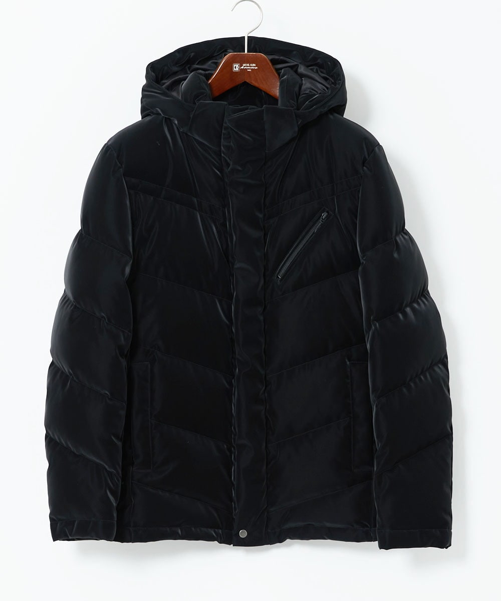 MKJAD22450 MK MICHEL KLEIN HOMME(MKミッシェルクランオム) 【フード着脱可能】TECベロアストレッチ ダウンブルゾン ブラック
