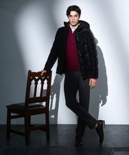 MKJAD22450 MK MICHEL KLEIN HOMME(MKミッシェルクランオム) 【フード着脱可能】TECベロアストレッチ ダウンブルゾン ブラック