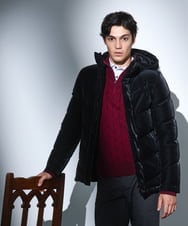 MKJAD22450 MK MICHEL KLEIN HOMME(MKミッシェルクランオム) 【フード着脱可能】TECベロアストレッチ ダウンブルゾン ブラック