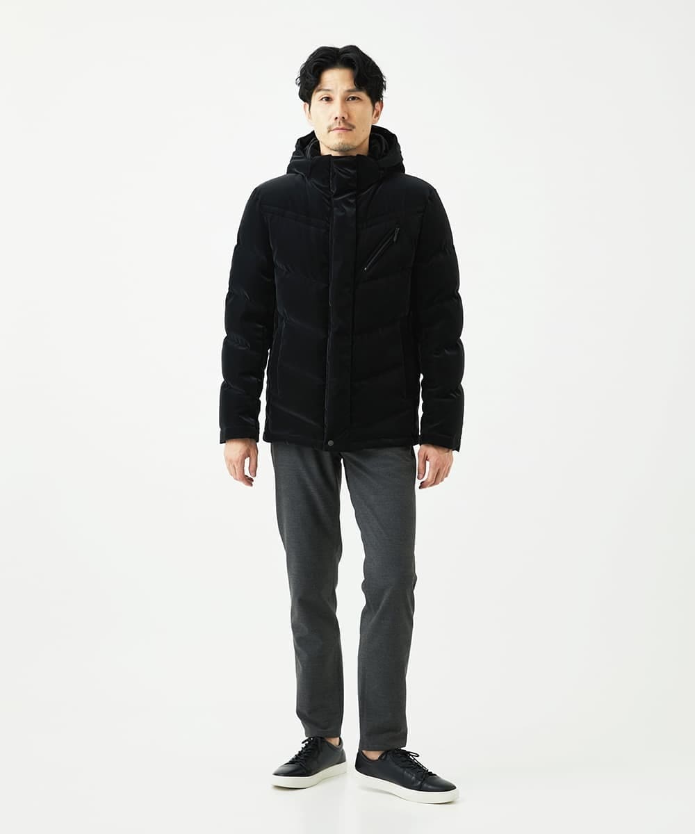 MKJAD22450 MK MICHEL KLEIN HOMME(MKミッシェルクランオム) 【フード着脱可能】TECベロアストレッチ ダウンブルゾン ブラック