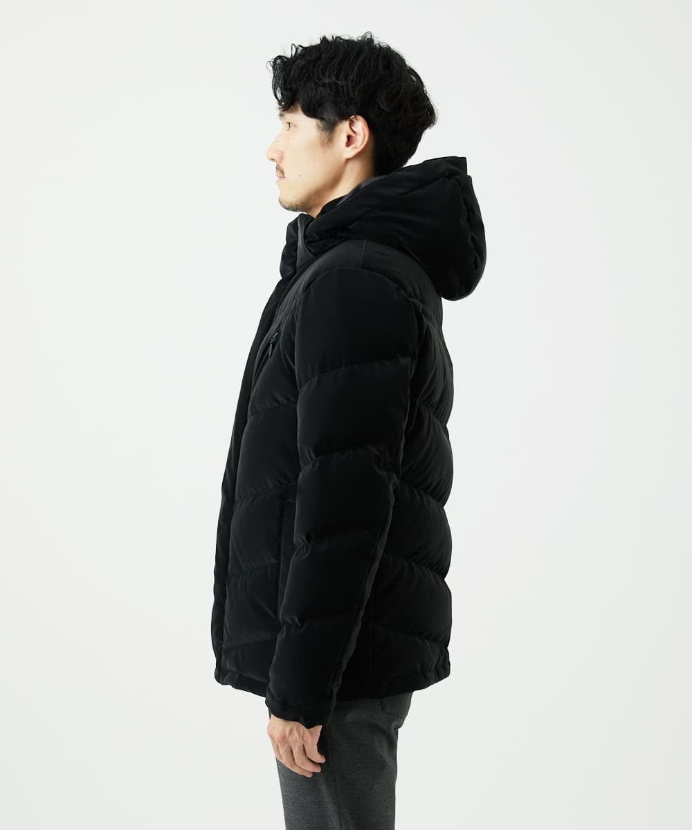 MKJAD22450 MK MICHEL KLEIN HOMME(MKミッシェルクランオム) 【フード着脱可能】TECベロアストレッチ ダウンブルゾン ブラック