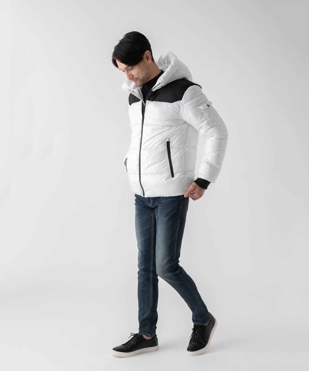 MKJAD80150 MK MICHEL KLEIN HOMME(MKミッシェルクランオム) 【中綿ブルゾン】フーテッドシャイニーブルゾン ホワイト