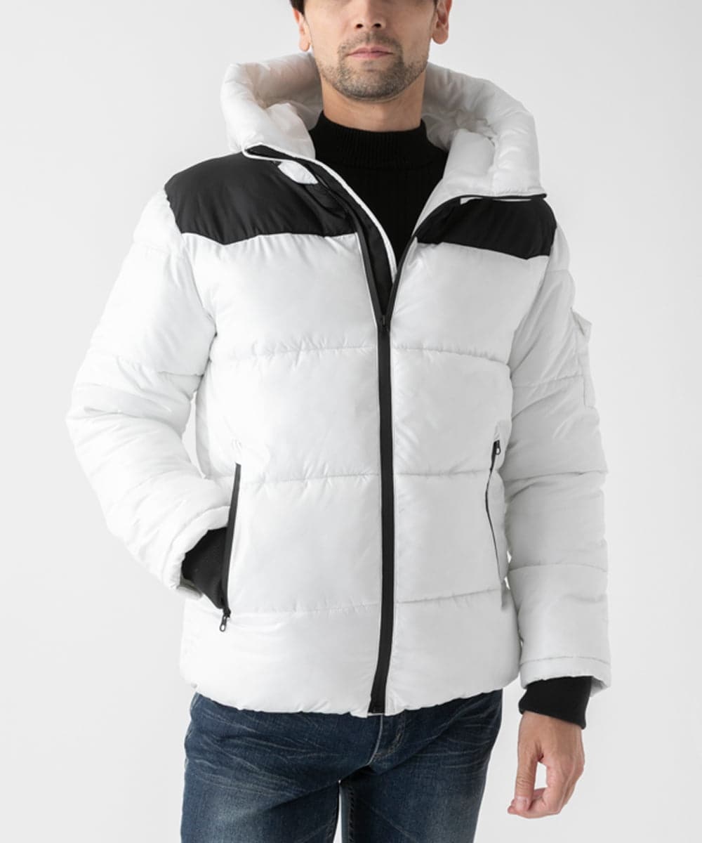 MKJAD80150 MK MICHEL KLEIN HOMME(MKミッシェルクランオム) 【中綿ブルゾン】フーテッドシャイニーブルゾン ホワイト