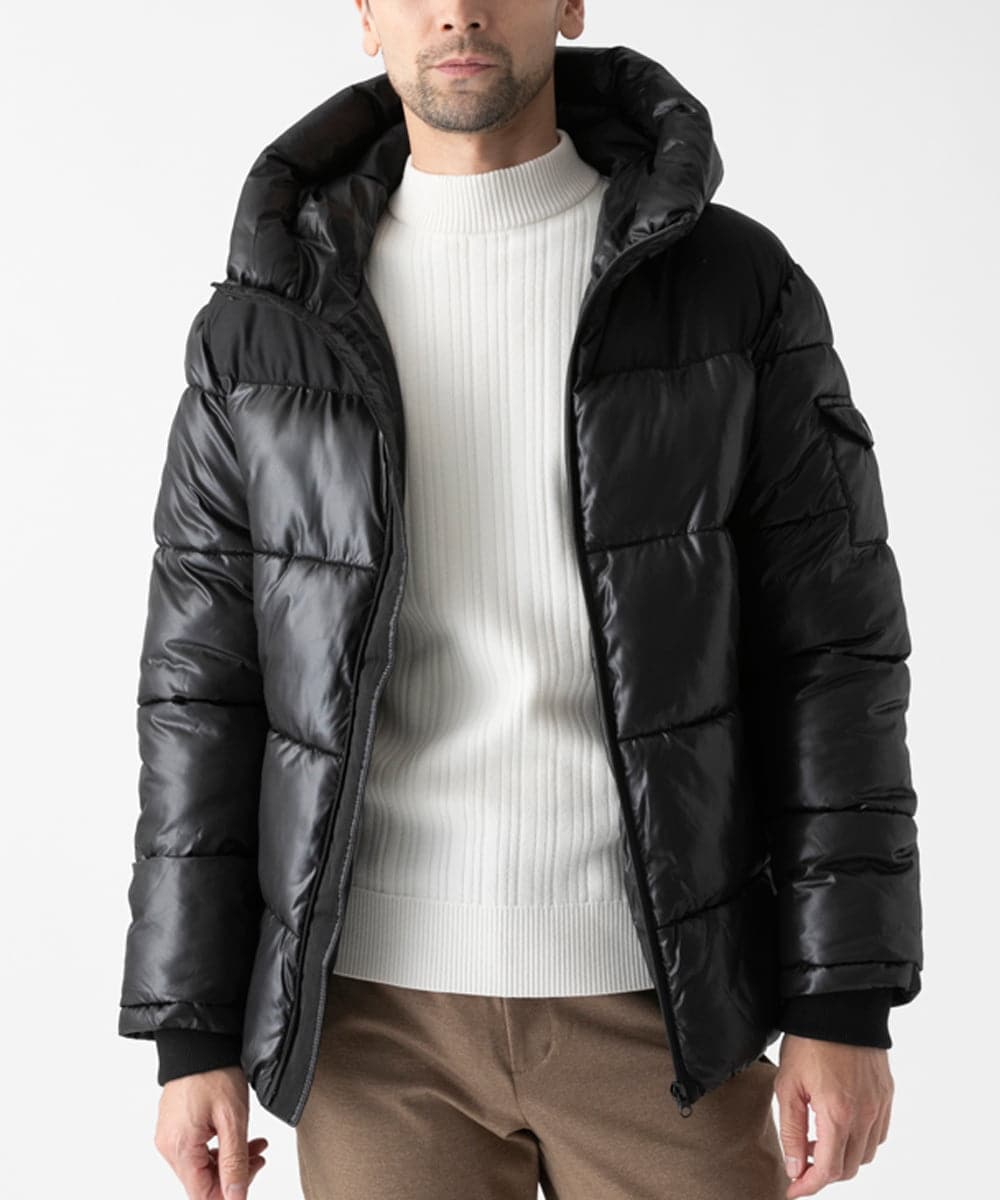 MKJAD80150 MK MICHEL KLEIN HOMME(MKミッシェルクランオム) 【中綿ブルゾン】フーテッドシャイニーブルゾン ブラック