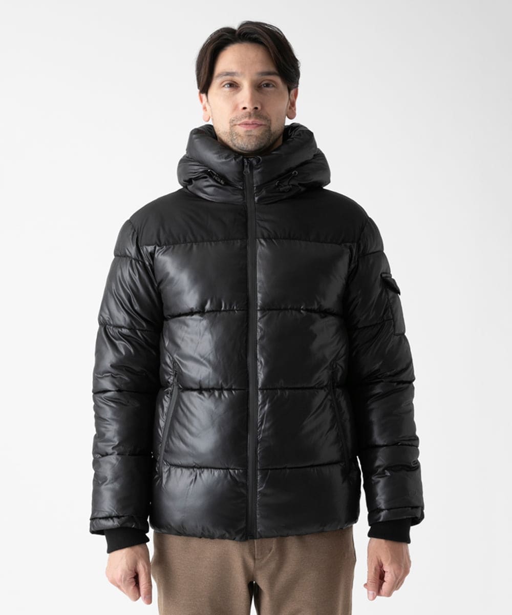 MKJAD80150 MK MICHEL KLEIN HOMME(MKミッシェルクランオム) 【中綿ブルゾン】フーテッドシャイニーブルゾン ブラック