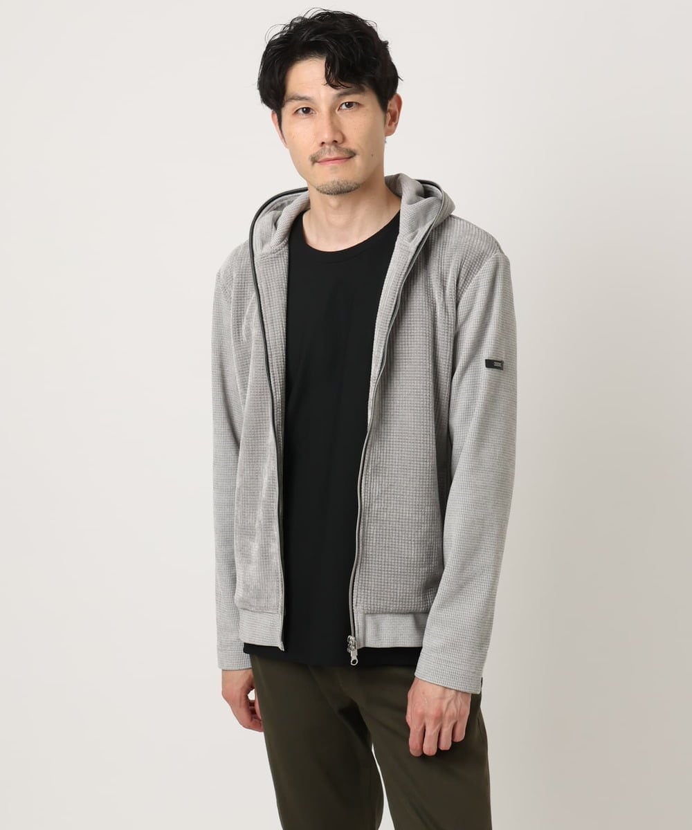 MKJAF09160 MK MICHEL KLEIN HOMME(MKミッシェルクランオム) 【洗える/ストレッチ】ワッフルベロア ジップパーカー グレー
