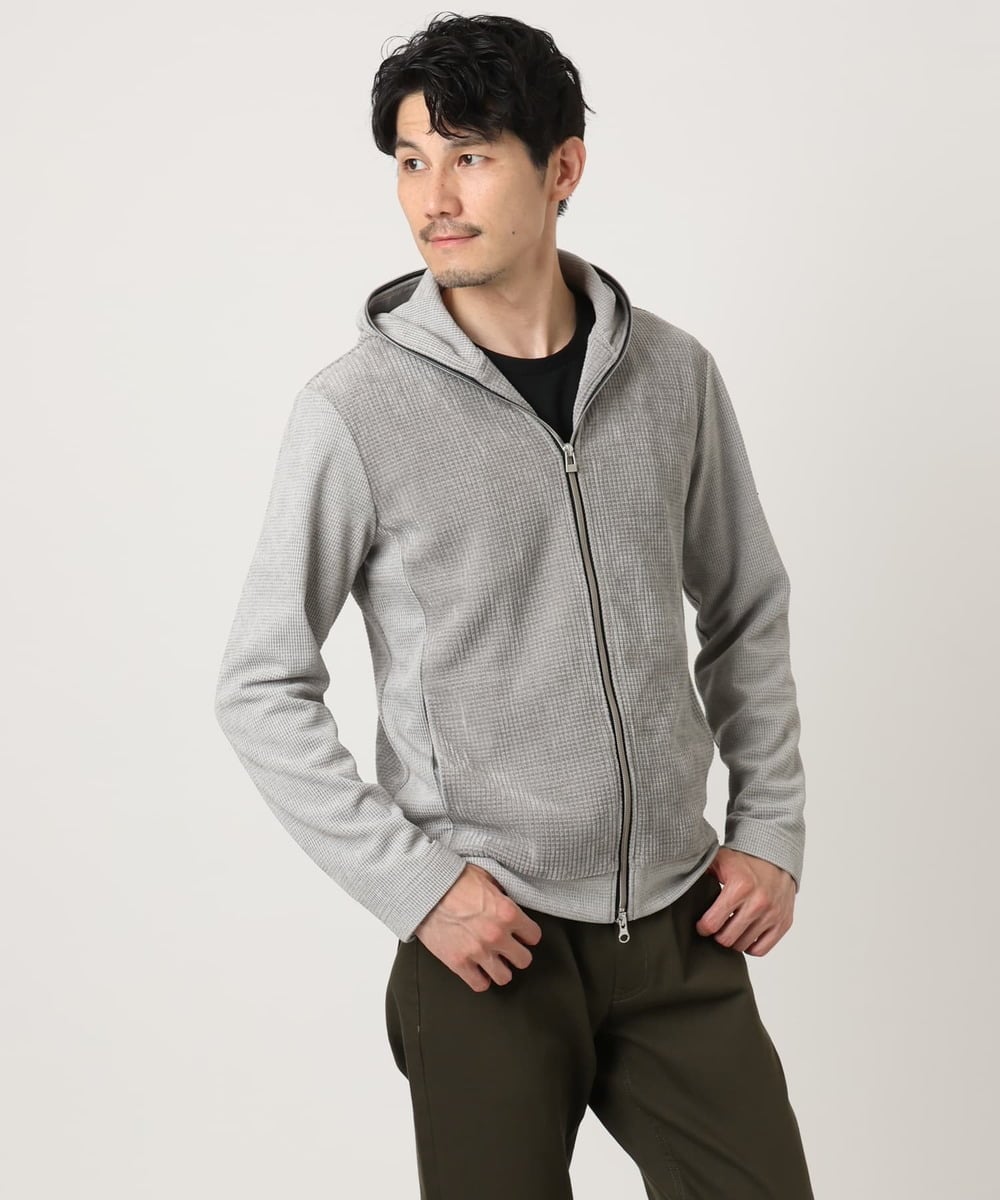 MKJAF09160 MK MICHEL KLEIN HOMME(MKミッシェルクランオム) 【洗える/ストレッチ】ワッフルベロア ジップパーカー グレー