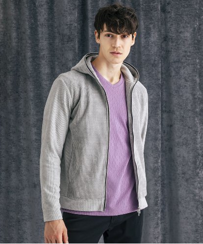 MKJAF09160 MK MICHEL KLEIN HOMME ワッフルベロア ジップパーカー