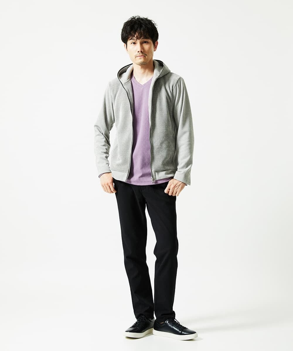 MKJAF09160 MK MICHEL KLEIN HOMME(MKミッシェルクランオム) 【洗える/ストレッチ】ワッフルベロア ジップパーカー グレー