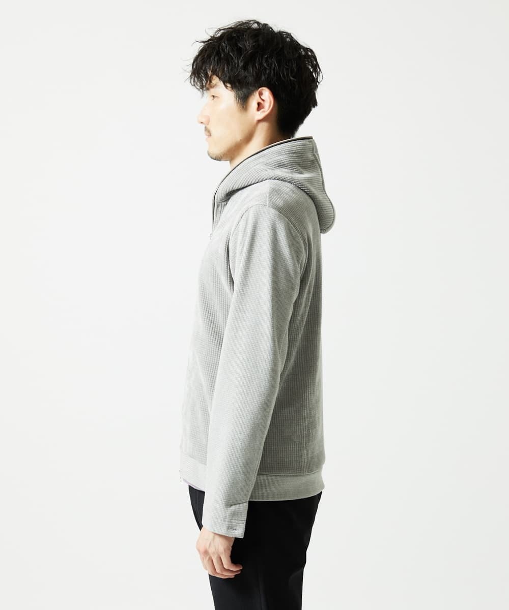 MKJAF09160 MK MICHEL KLEIN HOMME(MKミッシェルクランオム) 【洗える/ストレッチ】ワッフルベロア ジップパーカー グレー