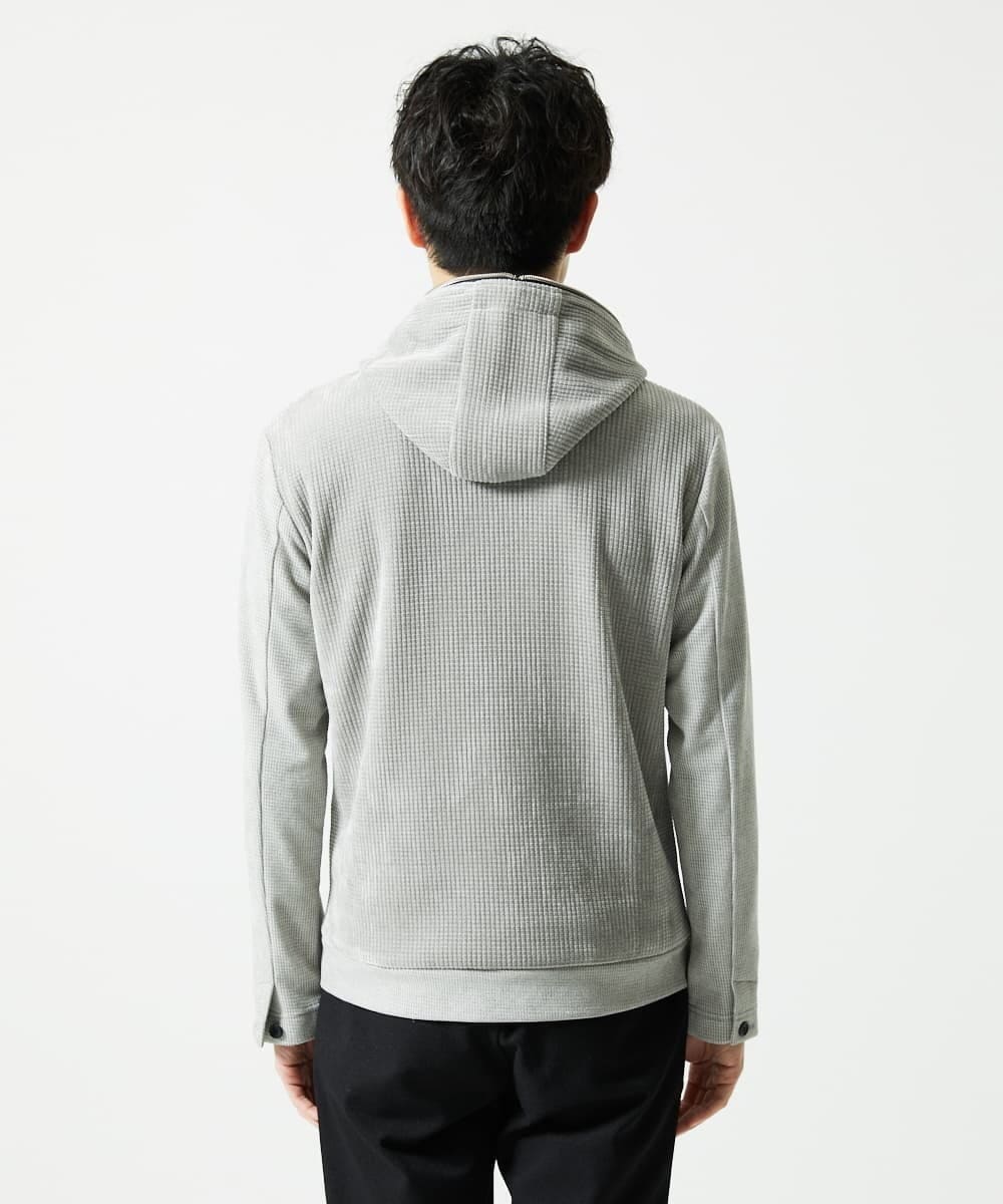 MKJAF09160 MK MICHEL KLEIN HOMME(MKミッシェルクランオム) 【洗える/ストレッチ】ワッフルベロア ジップパーカー グレー