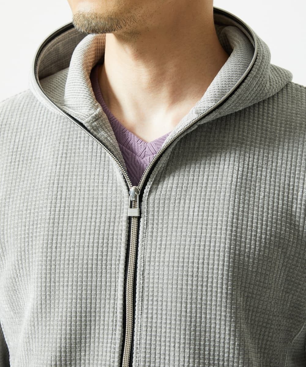 MKJAF09160 MK MICHEL KLEIN HOMME(MKミッシェルクランオム) 【洗える/ストレッチ】ワッフルベロア ジップパーカー グレー