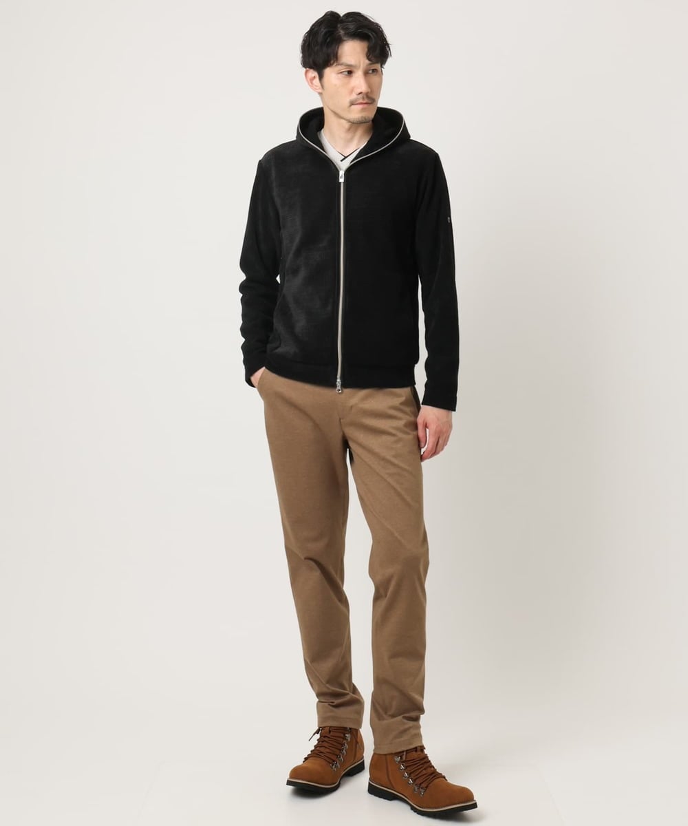 MKJAF09160 MK MICHEL KLEIN HOMME(MKミッシェルクランオム) 【洗える/ストレッチ】ワッフルベロア ジップパーカー ブラック
