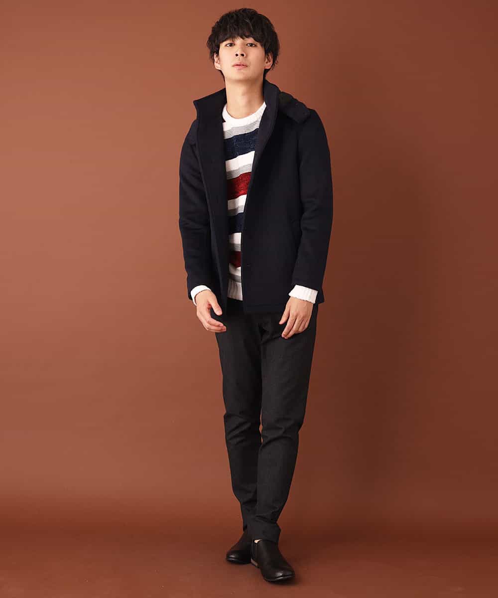 MKJAJ20190 MK MICHEL KLEIN HOMME(MKミッシェルクランオム) フード付きコート／ブリティッシュWフェイス ネイビー