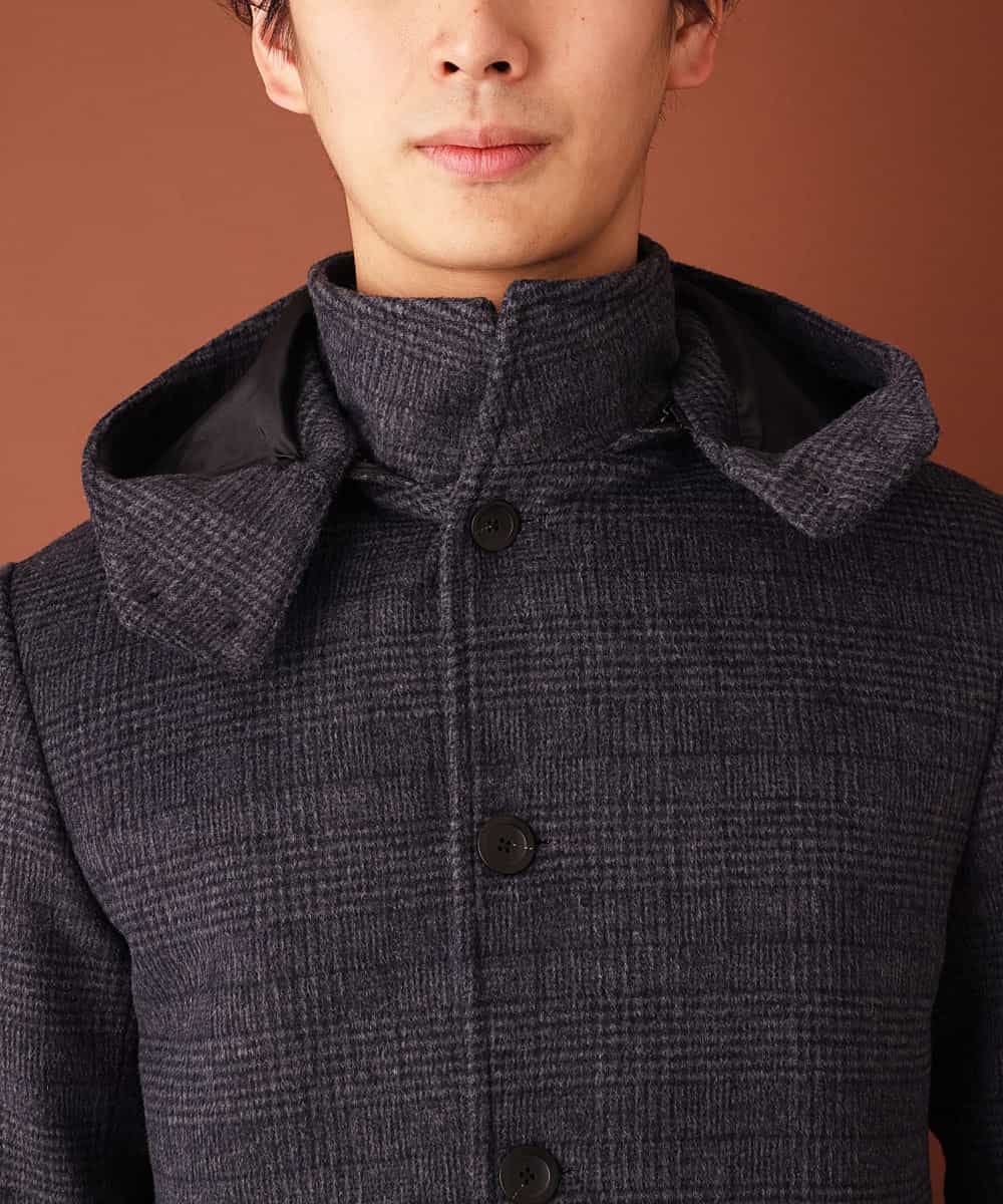 MKJAJ20190 MK MICHEL KLEIN HOMME(MKミッシェルクランオム) フード付きコート／ブリティッシュWフェイス グレンチェック