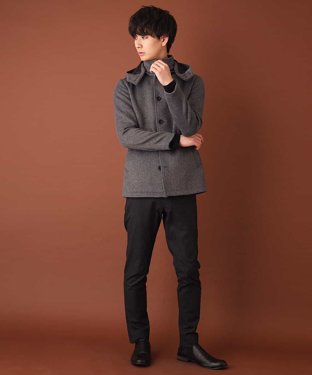MKJAJ20190 MK MICHEL KLEIN HOMME(MKミッシェルクランオム) フード付きコート／ブリティッシュWフェイス グレー