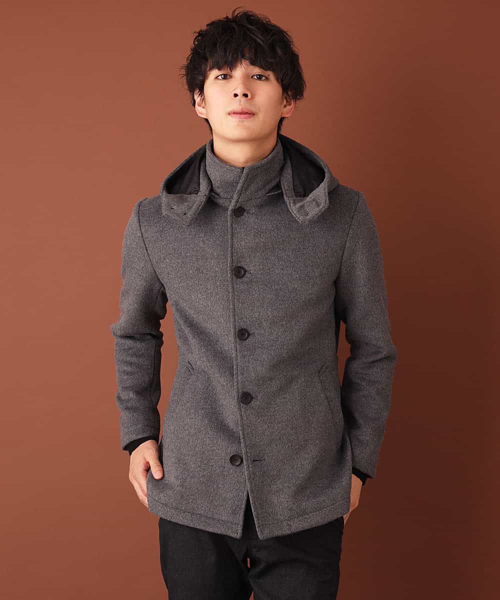 MKJAJ20190 MK MICHEL KLEIN HOMME(MKミッシェルクランオム) フード付きコート／ブリティッシュWフェイス グレー