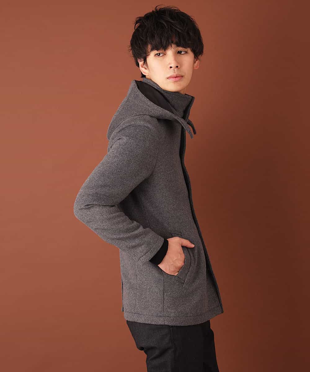 MKJAJ20190 MK MICHEL KLEIN HOMME(MKミッシェルクランオム) フード付きコート／ブリティッシュWフェイス グレー
