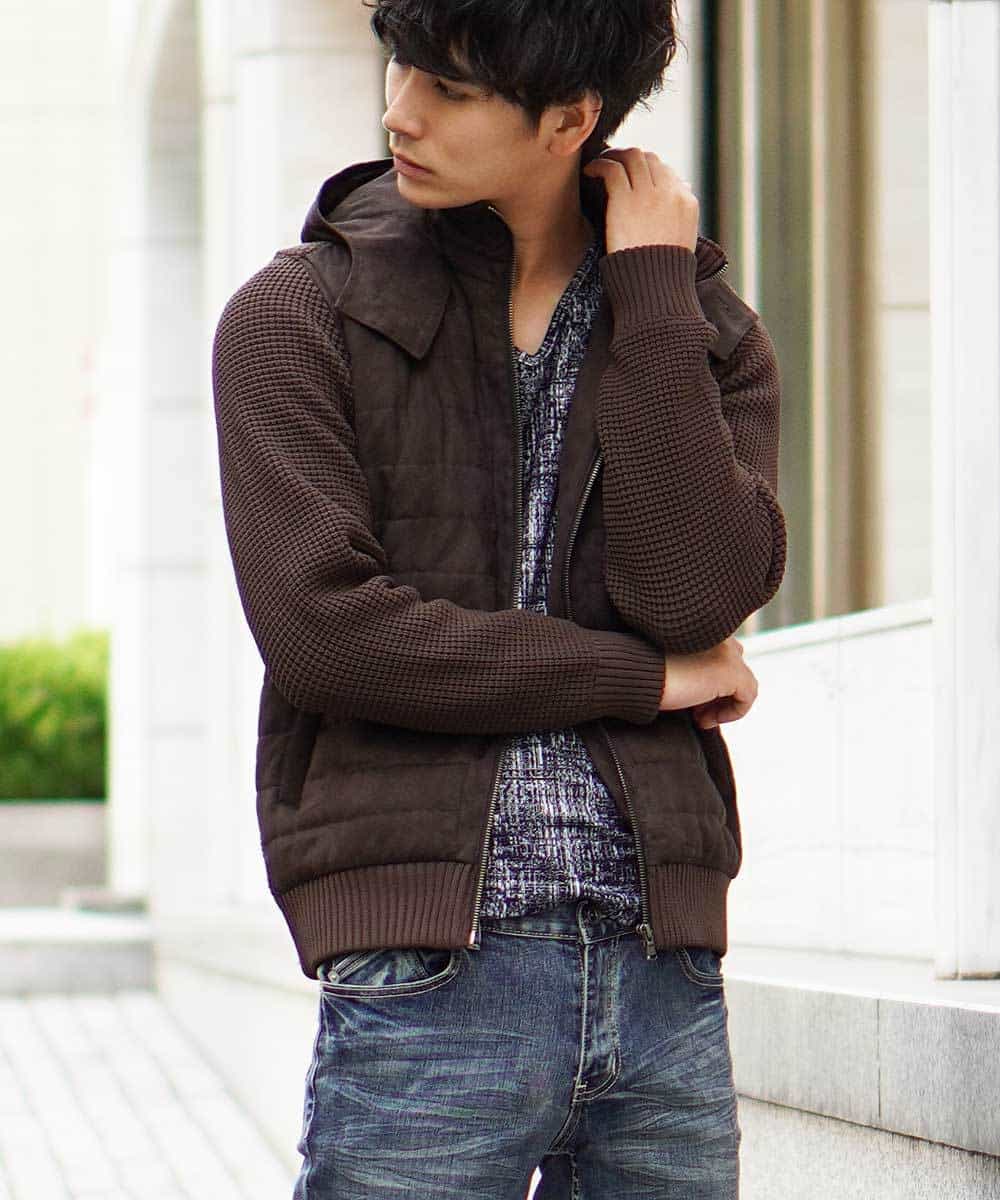 MKJAL09150 MK MICHEL KLEIN HOMME(MKミッシェルクランオム) ブルゾン／ハイブリットフェイス ブラウン