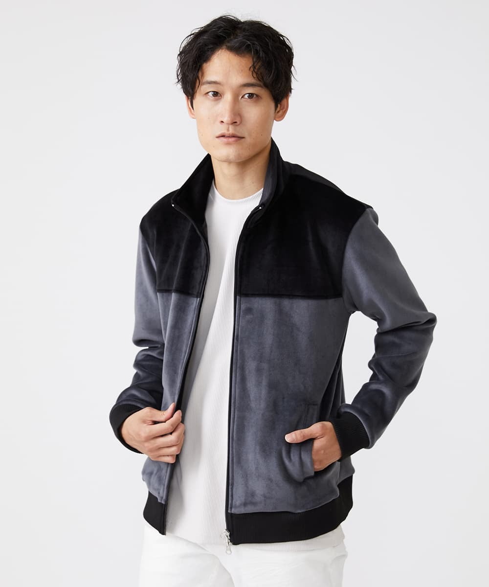 MKJAX28130 MK MICHEL KLEIN HOMME(MKミッシェルクランオム) ベロアスタンドブルゾン ダークグレー(93)