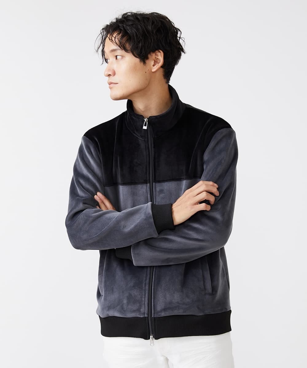 MKJAX28130 MK MICHEL KLEIN HOMME(MKミッシェルクランオム) ベロアスタンドブルゾン ダークグレー(93)