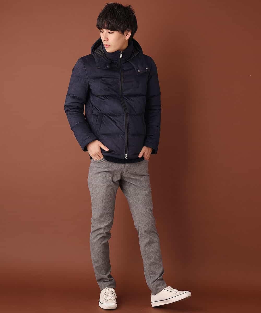 MKJCL82200 MK MICHEL KLEIN HOMME(MKミッシェルクランオム) ダウンブルゾン／スエードタッチツイード ネイビー