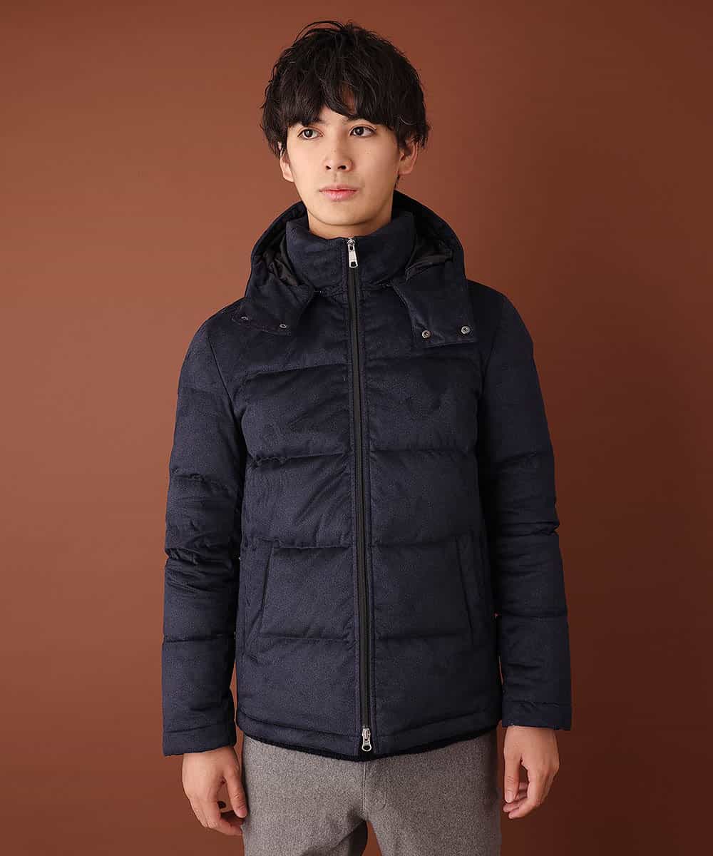 MKJCL82200 MK MICHEL KLEIN HOMME(MKミッシェルクランオム) ダウンブルゾン／スエードタッチツイード ネイビー