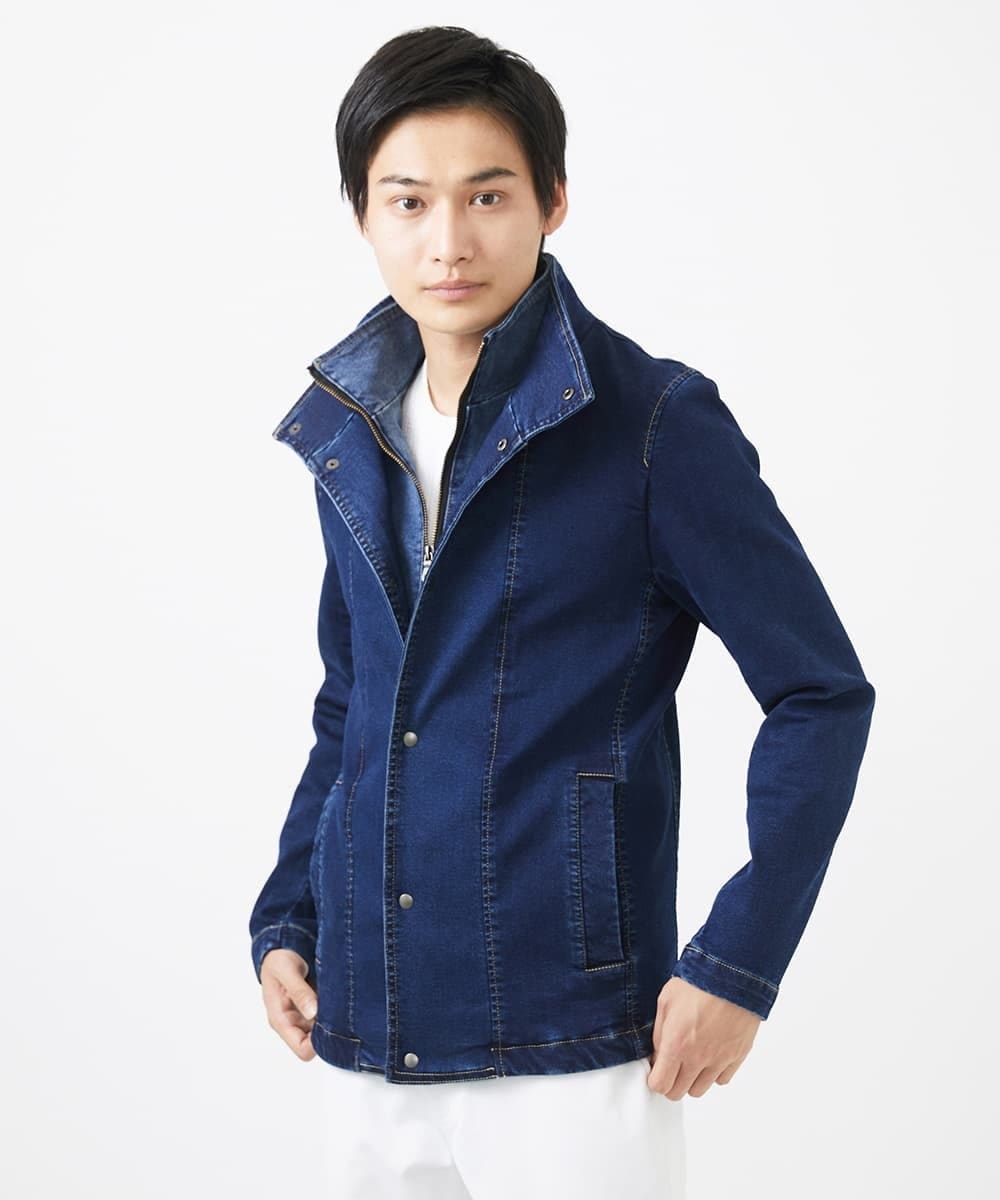 MKJDC02290 MK MICHEL KLEIN HOMME(MKミッシェルクランオム) ダブルカラーデニムブルゾン ブルー