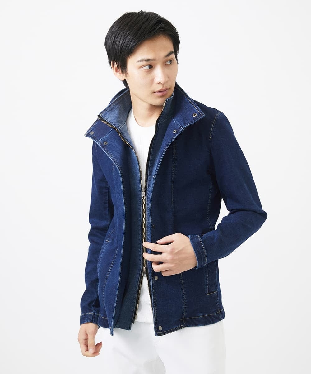 MKJDC02290 MK MICHEL KLEIN HOMME(MKミッシェルクランオム) ダブルカラーデニムブルゾン ブルー