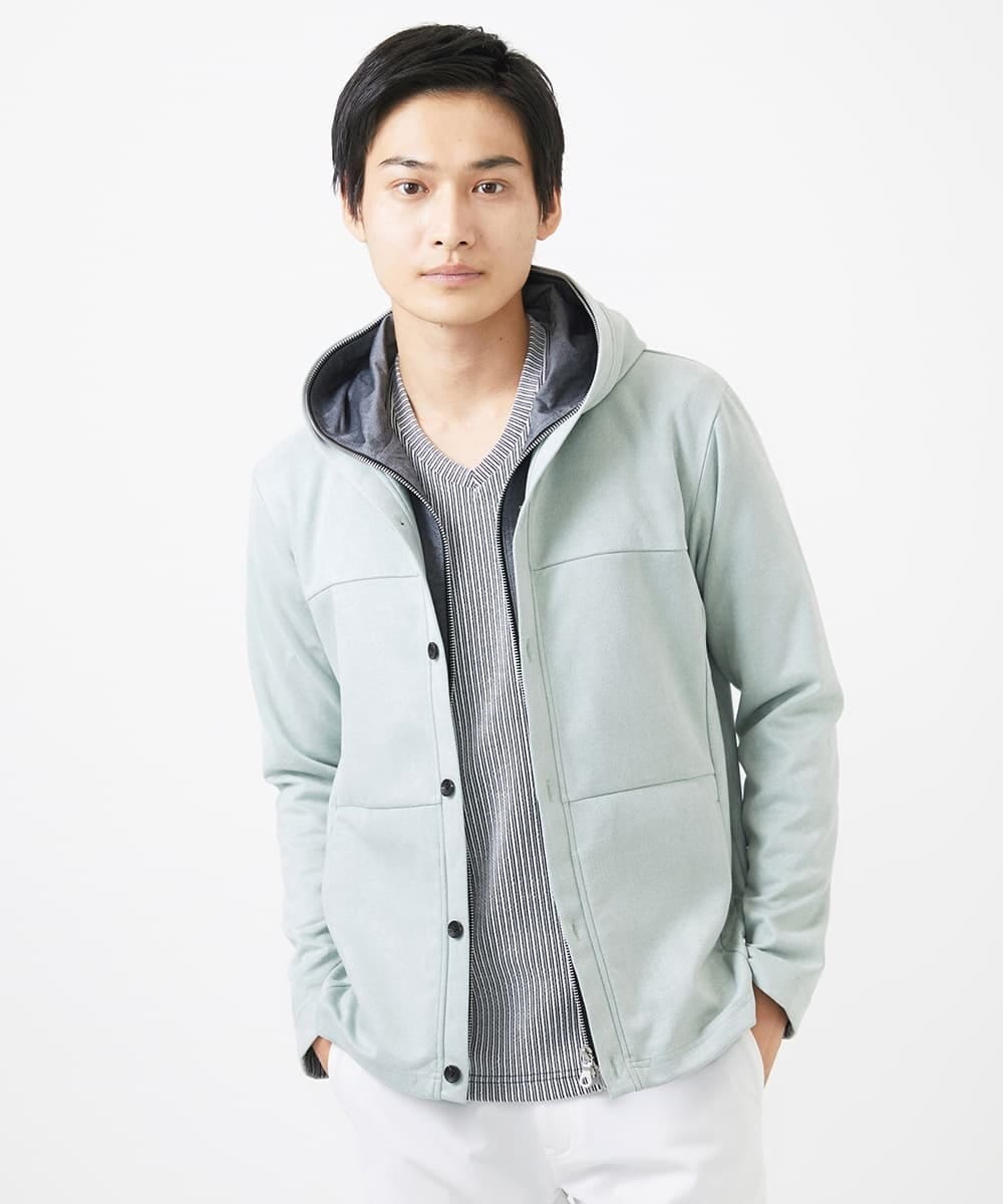 MKJDC36150 MK MICHEL KLEIN HOMME(MKミッシェルクランオム) フェイクレイヤードパーカー / スエードジャージ ライトブルー