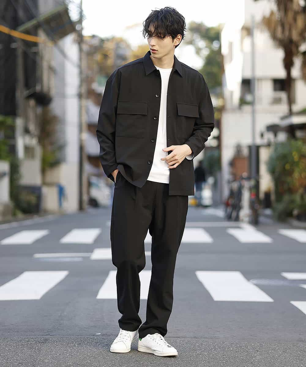 MKJDO71090 MK MICHEL KLEIN HOMME(MKミッシェルクランオム) ビックCPOシャツ／REFLAXウェザークロス ブラック(94)