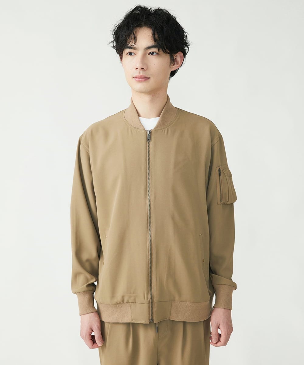MKJFU88170 MK MICHEL KLEIN HOMME(MKミッシェルクランオム) MA-1ブルゾン / ストレッチバックサテン カーキ(36)