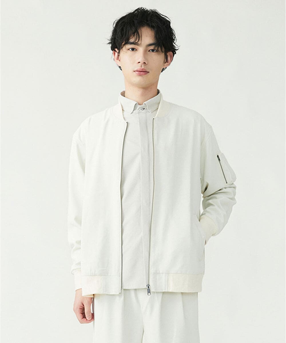 MKJFU88170 MK MICHEL KLEIN HOMME(MKミッシェルクランオム) MA-1ブルゾン / ストレッチバックサテン ホワイト(90)