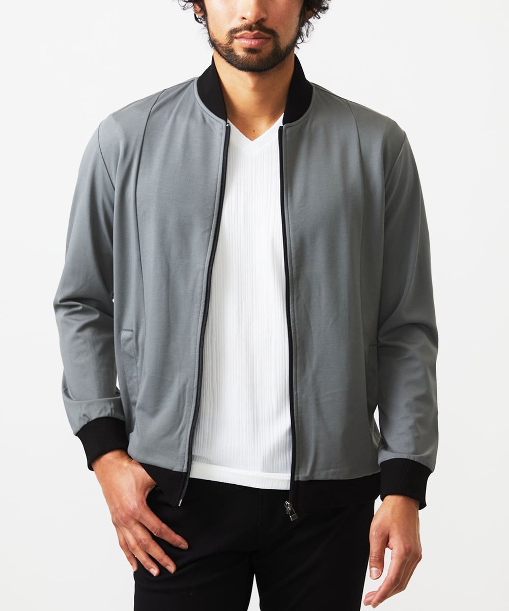 MKJGC07110 MK MICHEL KLEIN HOMME(MKミッシェルクランオム) MA-1ブルゾン / シルキーポンチ グレー(92)
