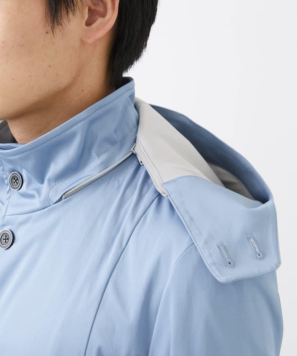 MKJGC12190 MK MICHEL KLEIN HOMME(MKミッシェルクランオム) 【ON/OFF対応】フードショートコート/サテンリバーストレッチ ライトブルー