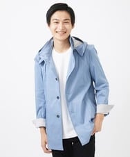 MKJGC12190 MK MICHEL KLEIN HOMME(MKミッシェルクランオム) 【ON/OFF対応】フードショートコート/サテンリバーストレッチ ライトブルー