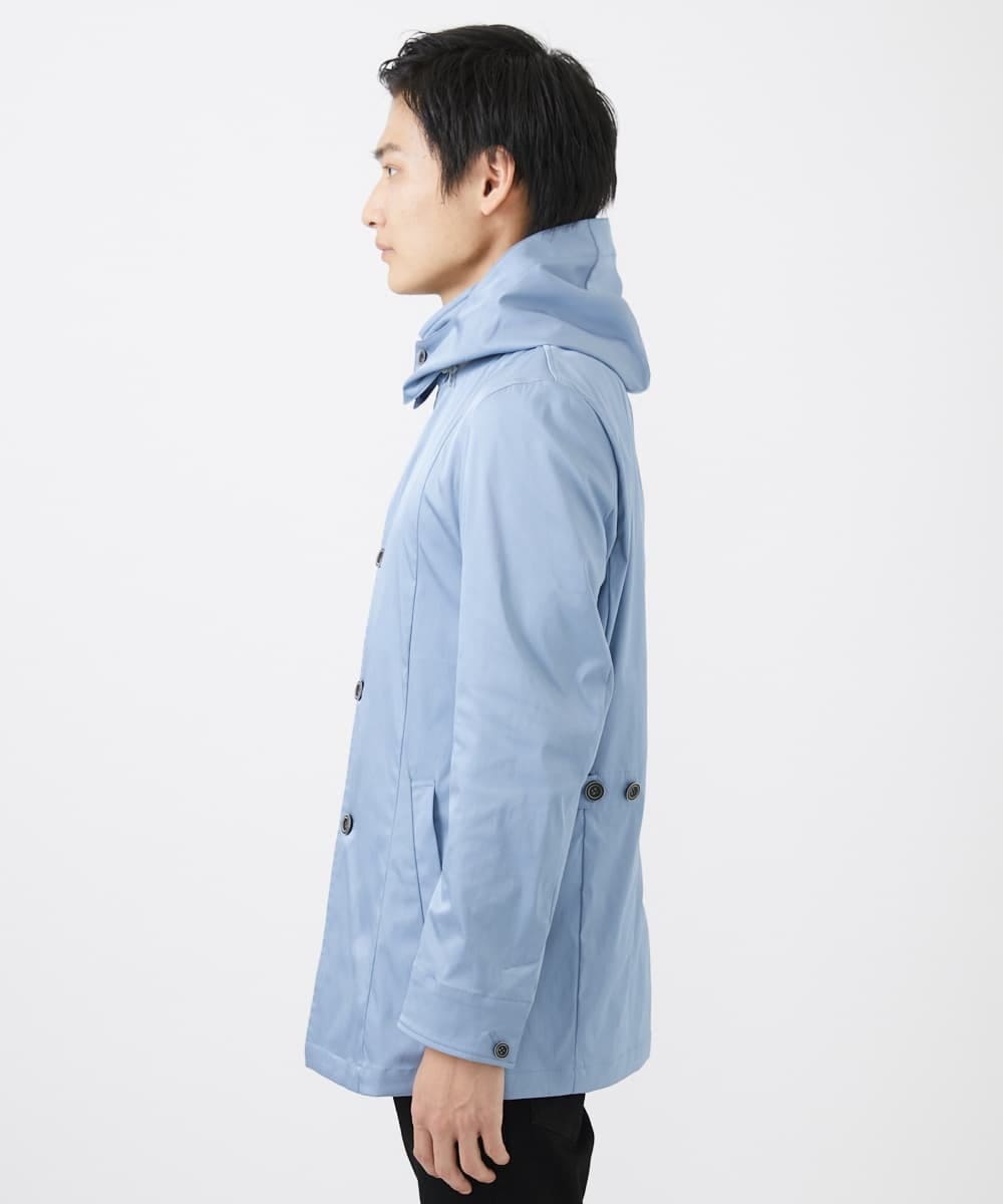 MKJGC12190 MK MICHEL KLEIN HOMME(MKミッシェルクランオム) 【ON/OFF対応】フードショートコート/サテンリバーストレッチ ライトブルー