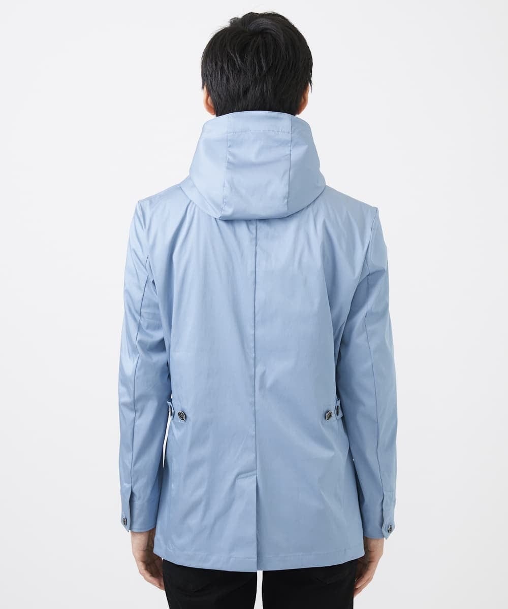 MKJGC12190 MK MICHEL KLEIN HOMME(MKミッシェルクランオム) 【ON/OFF対応】フードショートコート/サテンリバーストレッチ ライトブルー
