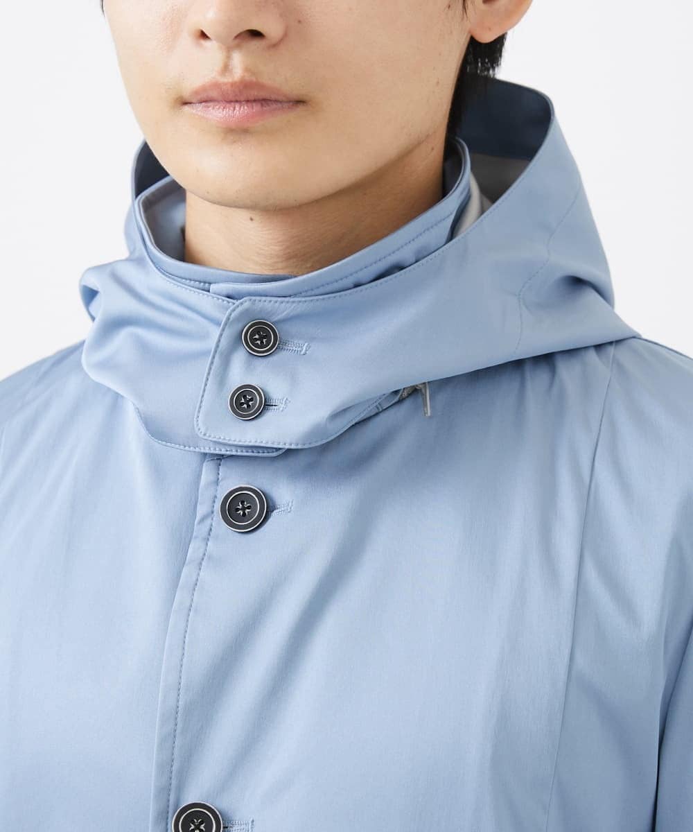 MKJGC12190 MK MICHEL KLEIN HOMME(MKミッシェルクランオム) 【ON/OFF対応】フードショートコート/サテンリバーストレッチ ライトブルー