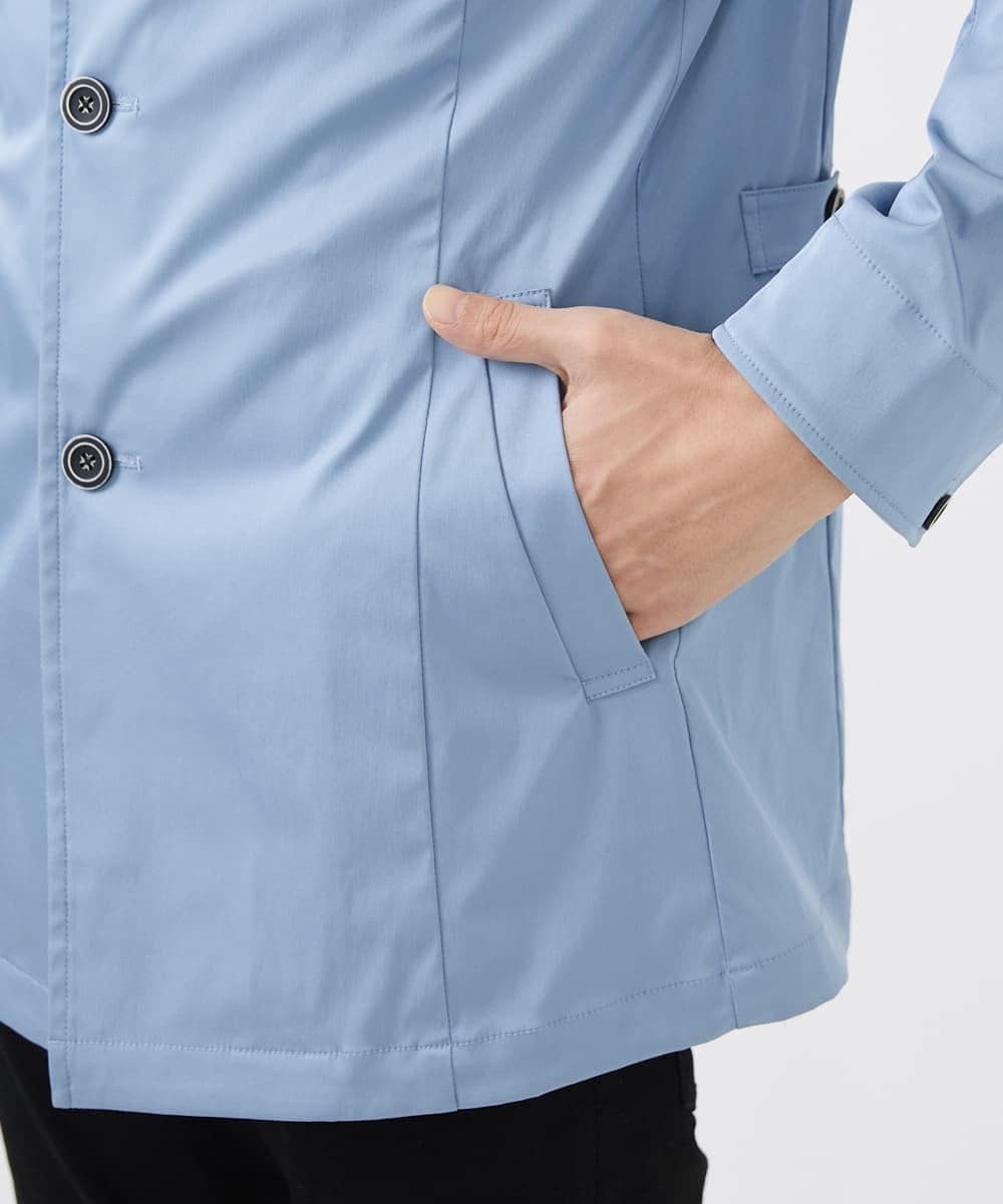MKJGC12190 MK MICHEL KLEIN HOMME(MKミッシェルクランオム) 【ON/OFF対応】フードショートコート/サテンリバーストレッチ ライトブルー