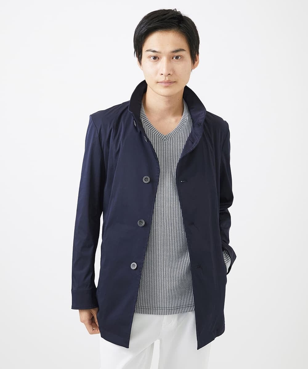 MKJGC12190 MK MICHEL KLEIN HOMME(MKミッシェルクランオム) 【ON/OFF対応】フードショートコート/サテンリバーストレッチ ネイビー