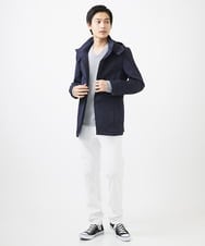 MKJGC12190 MK MICHEL KLEIN HOMME(MKミッシェルクランオム) 【ON/OFF対応】フードショートコート/サテンリバーストレッチ ネイビー