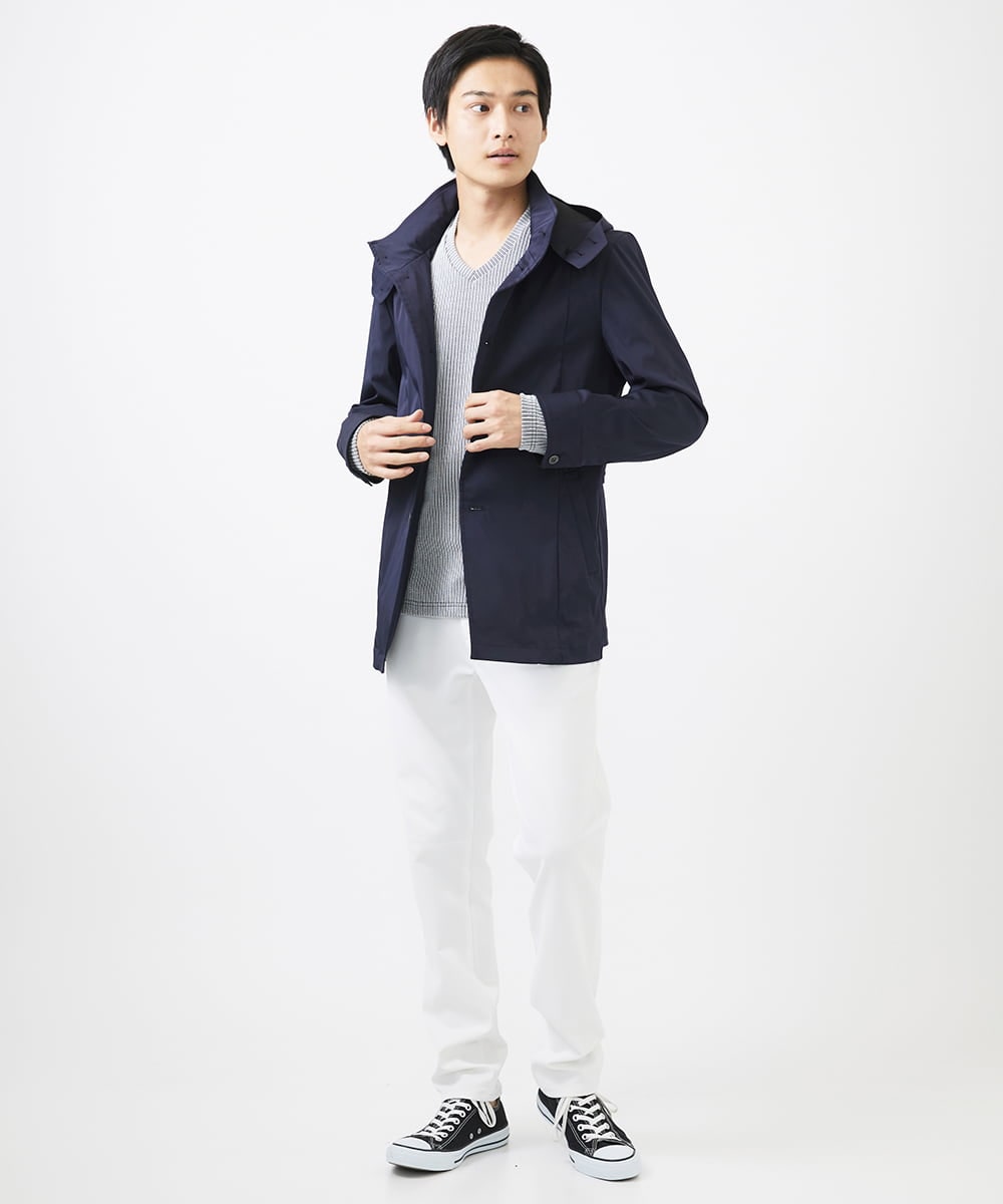 MKJGC12190 MK MICHEL KLEIN HOMME(MKミッシェルクランオム) 【ON/OFF対応】フードショートコート/サテンリバーストレッチ ネイビー