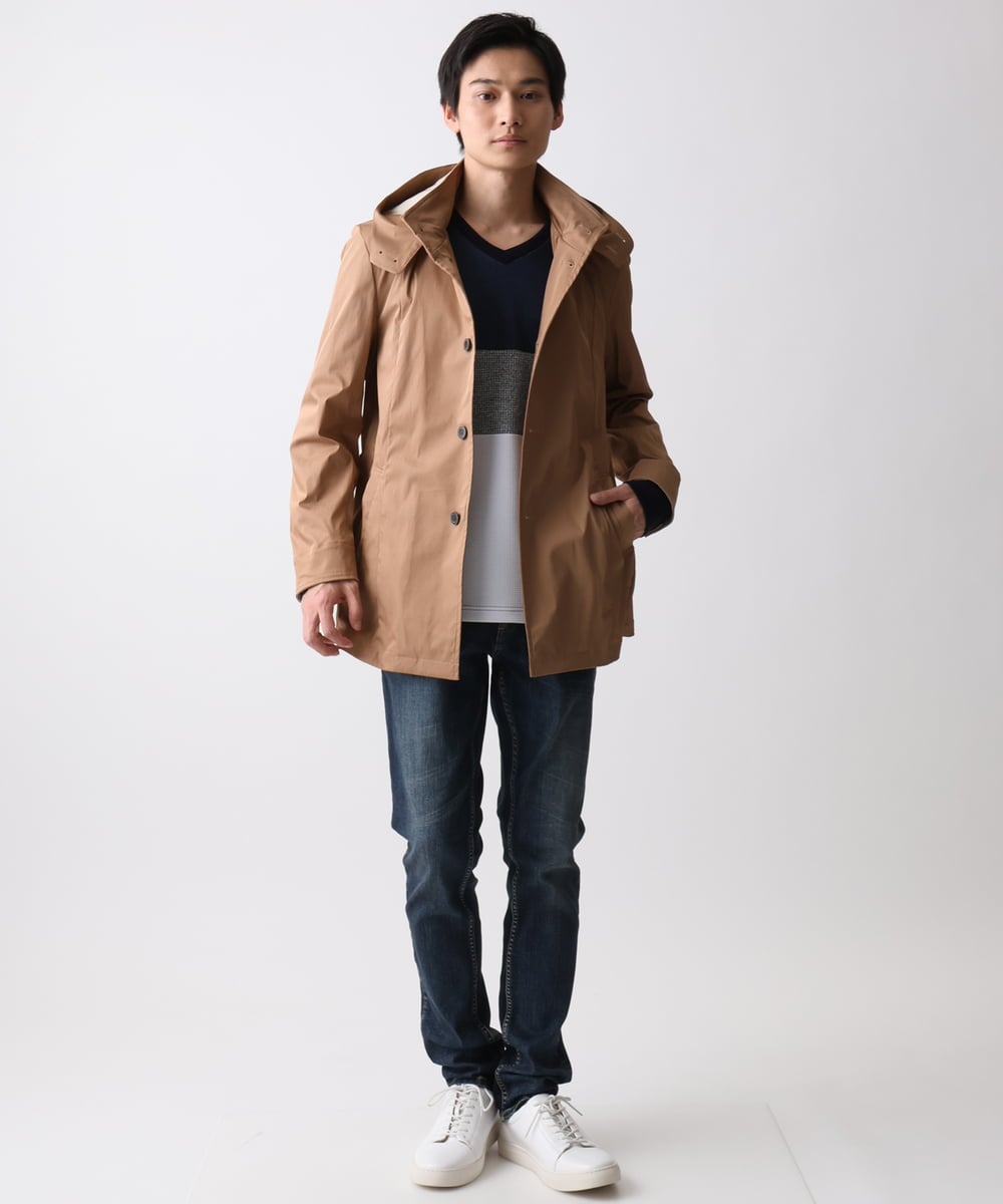 MKJGC12190 MK MICHEL KLEIN HOMME(MKミッシェルクランオム) 【ON/OFF対応】フードショートコート/サテンリバーストレッチ ベージュ