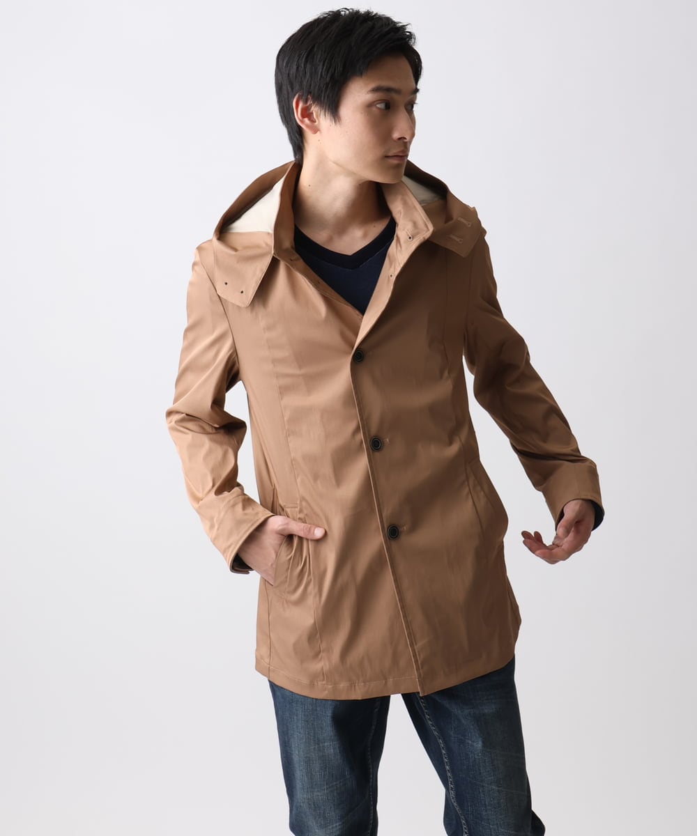 MKJGC12190 MK MICHEL KLEIN HOMME(MKミッシェルクランオム) 【ON/OFF対応】フードショートコート/サテンリバーストレッチ ベージュ